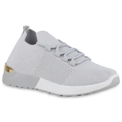 Produktbild von VAN HILL Damen Sportschuhe Laufschuhe Sportliche Strick Profil-Sohle Schuhe 840359, Farbe: Hellgrau, Größe: 36