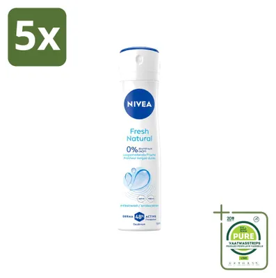 Obrázek produktu pro 5 kusů deodorantu NIVEA Fresh Natural ve spreji, objem 150 ml – balení