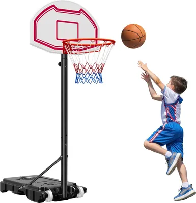 Produktbild von Basketballständer - Tragbarer Basketballkorb - Höhenverstellbar 1,6–2,1 m - Mit Rollen - Nylonnetz - Backboard-Set - Für Terrasse & Poolrand