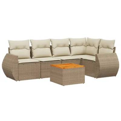 Produktbild von vidaXL 6-tlg. Garten-Sofagarnitur mit Kissen Beige Poly Rattan