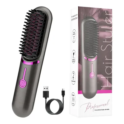 Produktbild von Kabellose 2-in-1 Glättbürste & Lockenstab, Keramikbeschichtung, tragbar & wiederaufladbar, ideal für Reisen, schnelles Styling für jedes Haar.