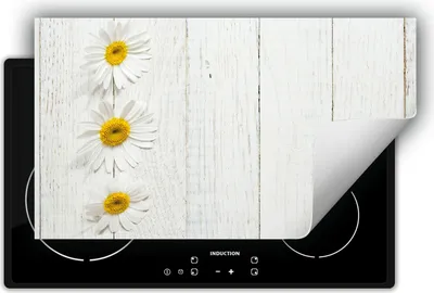Image de DarHaus Plaque de recouvrement pour cuisinière 90x52 cm Tapis antidérapant Enroulable, blanc - Bois - Fleur