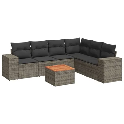 Produktbild von vidaXL 7-tlg. Garten-Sofagarnitur mit Kissen Grau Poly Rattan