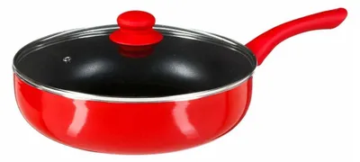 Produktbild von Emaillierte Bratpfanne mit Deckel, Aluminium, rot, Stärke 28 cm