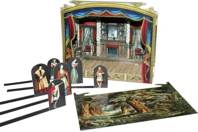 Productafbeelding van Miniatuur poppentheater - Speelgoed theater - Kinderfeestje entertainment - Eenvoudig te monteren - 14cm breed - Kleurrijk