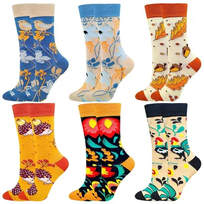Obrázek produktu pro Barevné bavlněné ponožky s vtipným vzorem, 6 párů, velikost L-XL