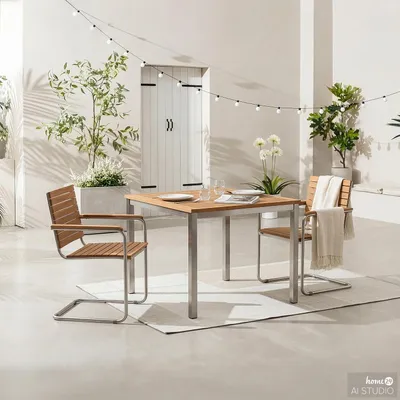Produktbild von home24 Essgruppe - 3-teilig - Teak Massiv / Edelstahl