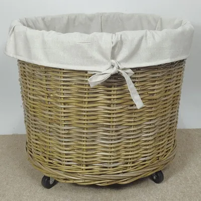 Produktbild von Rattani Kaminholzkorb Rattan Kaminkorb, Holzkorb mit Leinen + Rollen D 60 cm