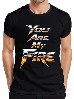 Zdjęcie produktu dla T-shirt męski "You Are My Fire", styl pop muzyki lat 90., estetyka Y2K, wzór boybandu, kolor: czarny, rozmiar: M