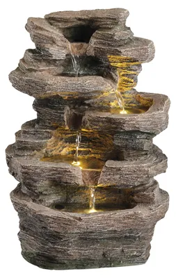 Produktbild von LED Brunnen Wasserfall - Gartenbrunnen - Polyresin - 3 warmweiße LED - H: 39cm - für Außen