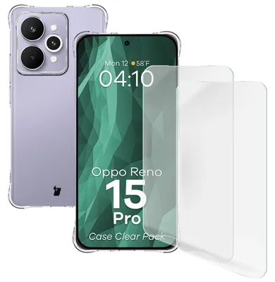 Produktbild von Handyhülle + 2x Folie für Oppo Reno 15 Pro, Bizon Case Clear Pack, Transparent