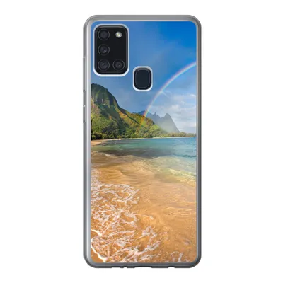 Produktbild von MuchoWow® Handyhülle Schutzhülle Hülle für Samsung Galaxy A21s Ein schöner Regenbogen am Tunnels Beach in Hawaii Silikon Softcase Handy Hülle - Hartschale