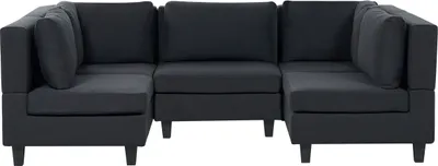 Produktbild von BELIANI 5-Sitzer Sofa Schwarz Stoffbezug U-Förmig mit Kissen Schwarze Beine Modular Modern Modulsofa Wohnlandschaft Wohnzimmer Salon Wohnecke