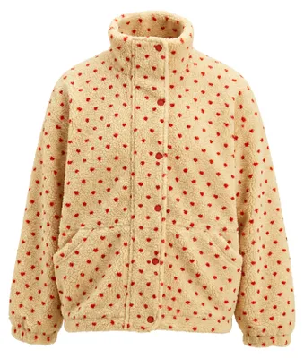 Produktbild von Damen Jacke beige Größe M Herzmuster Stehkragen Reißverschluss reguläre Passform