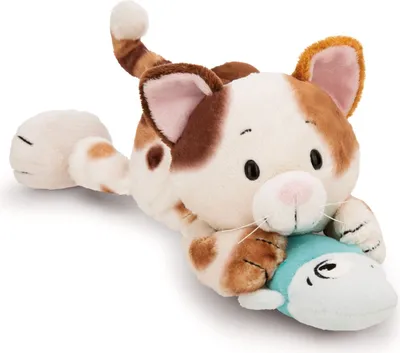 Produktbild von NICI Kuscheltier Glückskatze mit Fisch 30cm - braun - Weiches Plüschtier – niedliches Stofftier zum Kuscheln & Spielen – tolle Geschenkidee für Kinder & Erwachsene - 62151