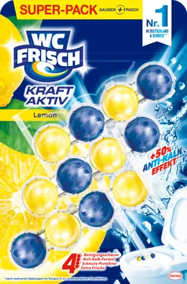Produktbild von WC Frisch Kraft Aktiv Lemon 3 x 50 g, WC (Toilette), Reiniger, Fest, Felgenblock, Zitrone, Blau, Gelb