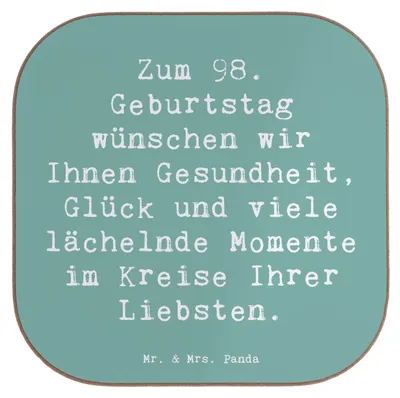 Produktbild von Mr. & Mrs. Panda Untersetzer Tasse Spruch 98. Geburtstag - Meeresbrise - Geschenk, Geburtstagsgeschenk, Alter, besondere Anlässe, gläseruntersetzer, Geburtstagsfeier