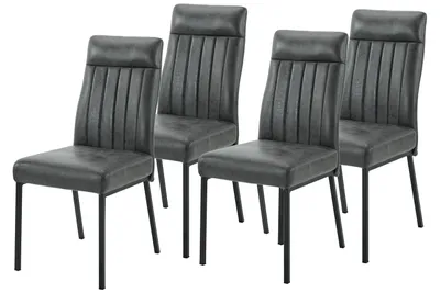 Produktbild von Hela Tische, 4er Set Esszimmerstuhl Catania, Bezug Microfaser Vintage Anthrazit Steppungen, FEDERKORB Polsterung, ergonomischer Rücken, 140kg belastbar