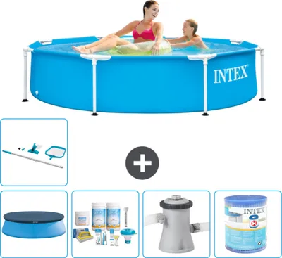 Immagine prodotto di Piscina Intex con struttura rotonda - 244 x 51 cm - blu - include copertura - pacchetto manutenzione - pompa filtro per piscina - filtro - kit pulizia
