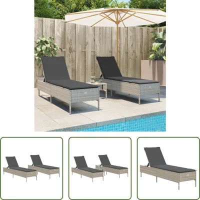 Produktbild von The Living Store Sonnenliegen mit Auflagen 2 Stk. Hellgrau Poly Rattan