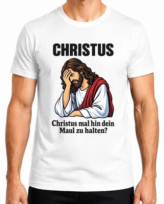 Obrázok produktu pre Tričko s nápisom "Christus Mal Hin Maul Halten Jesus Facepalm Lustig Sarkasmus Gott Herren", biela farba, veľkosť L