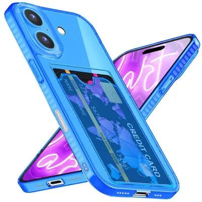 Zdjęcie produktu dla Etui silikonowe NALIA Neon do iPhone 16 Plus – kieszeń na karty i intensywny kolor – CARDPOP (etui ochronne na telefon) – marka z Berlina – niebieskie