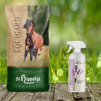 Produktbild von St. Hippolyt Equigard Classic Pellets 25 kg + Relax Biocare Mückenmilch