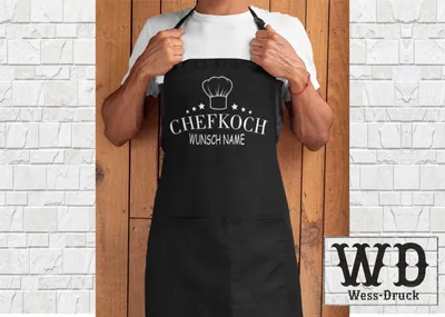 Produktbild von Grillschürze Kochschürze Chefkoch mit WUNSCHNAME Schwarz Weiß