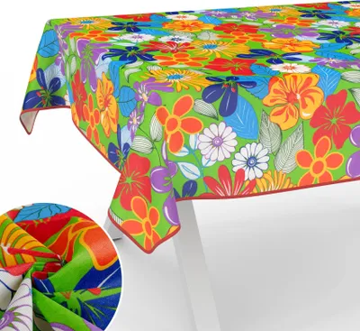 Produktbild von Tischdecke Blumen mit Blumen Botanik aus Stoff Tischwäsche mit Beschichtung Tischtuch Popart Bunt Breite 140cm Länge 100cm mit Paspelband