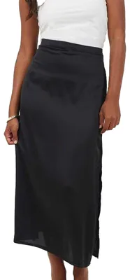 Productafbeelding van Brave Soul - Midirok voor dames, met zijsplit, satijn, model GT30416 (maat 40 EU), kleur zwart