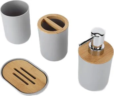 Productafbeelding van Famanu Badkameraccessoireset, 4-delig: Zeepdispenser, zeepbakje, bekertje voor tandenborstel, houder