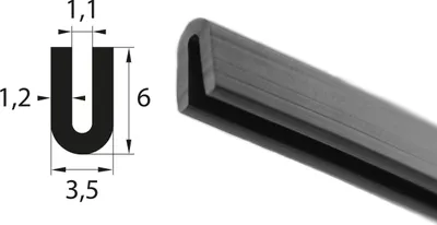Produktbild von V59 Fassungsprofil Fassungsbereich 1,1 mm Kantenschutz EPDM Gummiprofil Gummidichtung