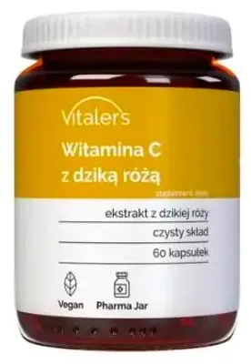 Image de Vitamine C Vitaler's avec cynorrhodon 1000 mg - 60 gélules, végétalien, complément alimentaire pour 2 mois, sans conservateurs, composition pure
