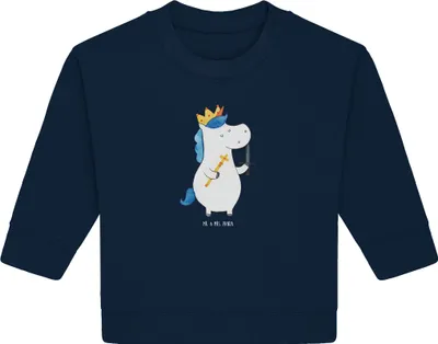 Produktbild von Mr. & Mrs. Panda Organic Baby Pullover Einhorn König mit Schwert 6. - 12. Monat - French Navy - Geschenk, Unicorn, Einhörner, Ritter, Mittelalter, Bullover