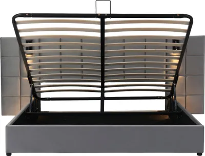 Produktbild von Flieks Polsterbett 180x200cm mit USB und Leselampe, Boxspringbett mit Lattenrost, Doppelbett mit Stauruam, Stauraumbett Funktionsbett, Samt, Grau