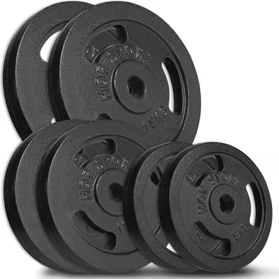 Produktbild von Hop-Sport 60 kg Hantelscheiben-Set 2x15kg +2x10kg +2x5kg 30/31mm Gripper Gusseisen Gewichte Hanteln