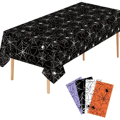 Halloween-Tischdecken, 4er-Set, Spinnennetz, 137x274 cm, wasserdicht