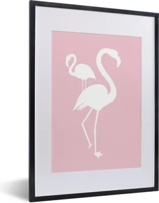 Produktbild von MuchoWow® MuchoWow® Gerahmtes Poster Rosa - Weiß - Flamingo 30x40 cm - Poster mit zchwarzem Bilderrahmen - Wandposter Schlafzimmer