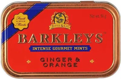 Produktbild von Barkleys Pastillen Tin Ginger und Orange in einer Metalldose 50g