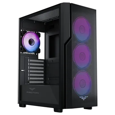 Obrázek produktu pro Skříň PREYON Nest Aero Gaming PC – E-ATX Midi Tower se 4 ventilátory ARGB PWM 120 mm a ovladačem – okénko z tvrzeného skla, přední část z síťoviny, prachový filtr