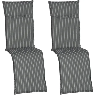 Produktbild von NYVI Auflage Barcelona für Relaxliegen / Relaxstühle 171x50 cm 2er Set Grau Weiße Streifen - Liegenauflage mit Komfortschaumkern und Bezug - Sitzpolster für Gartenliegen & Relaxsessel