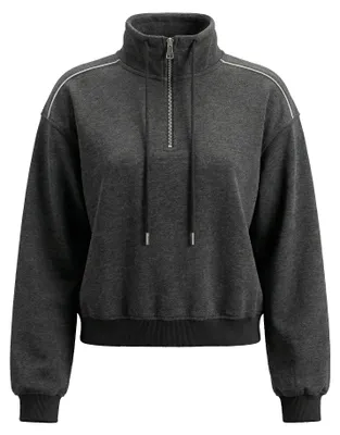 Produktbild von Damen Sweatshirt grau Größe S mit Viertelreißverschluss, locker geschnitten, atmungsaktiv