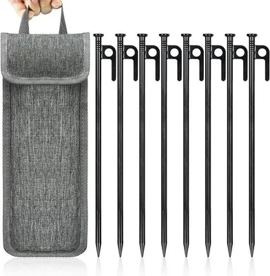 Produktbild von Tent-Stelhaken - Pack von 8 langen stabilen Stahl-Stelhaken für Zelte, Camping, Angeln, Garten