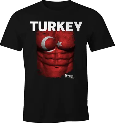 Produktbild von EM T-Shirt Herren Fußball Türkei Flagge Fanshirt Waschbrettbauch MoonWorks® S