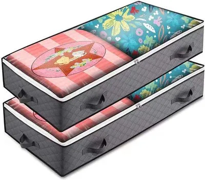 Obrázek produktu pro Sada 2 prémiových úložných boxů pod postel s průhledným okénkem, úložný box pod postel, úložný prostor na oblečení, organizér na ložní prádlo, úložná bedna, 4 úchyty, 100 x 50 x 15 cm, šedá