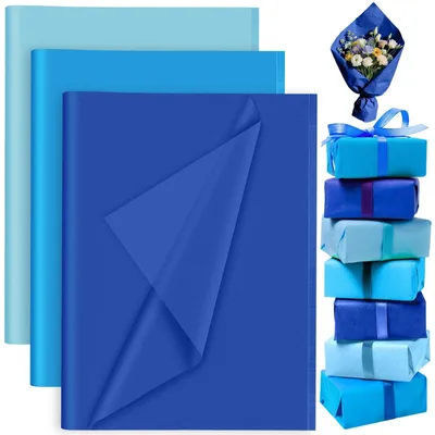 Imagen del producto de 60 hojas de papel de seda azul para embalaje de regalos y proyectos de manualidades