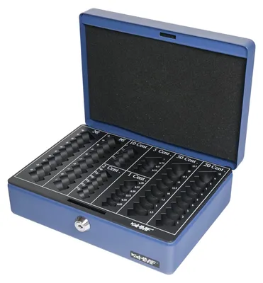 Geldkassette mit Euro-Münzzählbrett von HMF mit 25 cm Breite in Blau