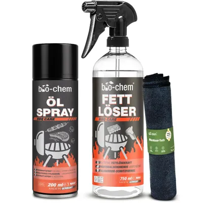 Three cleaning products for BBQ care are displayed against a white background.