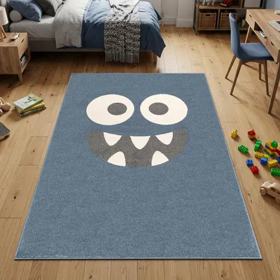 Immagine prodotto di Tappeto per bambini con motivo "Mostro" blu - Dimensioni: 160 x 220 cm