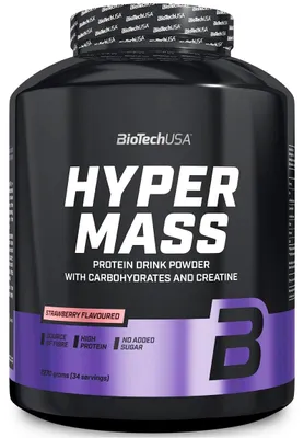 Immagine prodotto di BioTech USA Hyper Mass 2270 g fragola / Gainers / Gainer ad alto contenuto calorico senza zuccheri aggiunti arricchito con creatina e fibre
